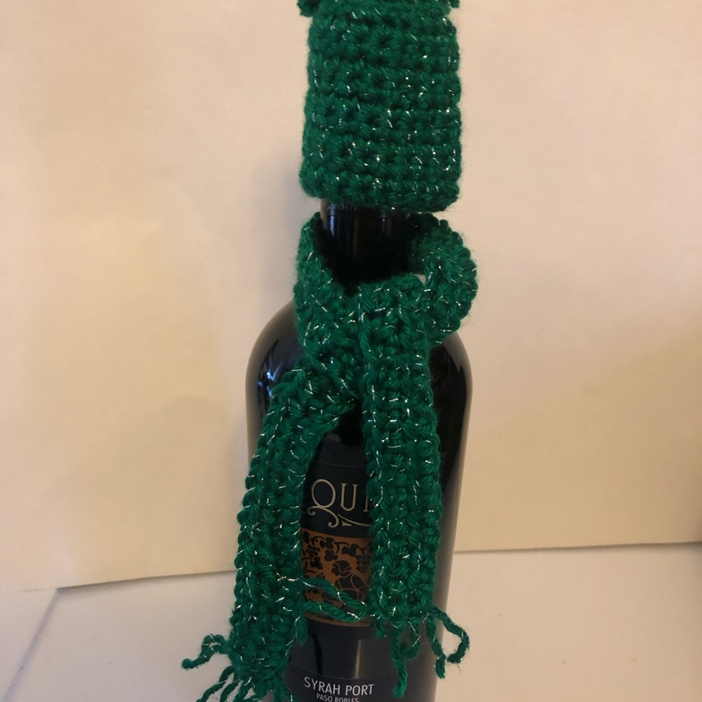 Christmas Green Wine Bottle Dress Up Cap and Scarf Set